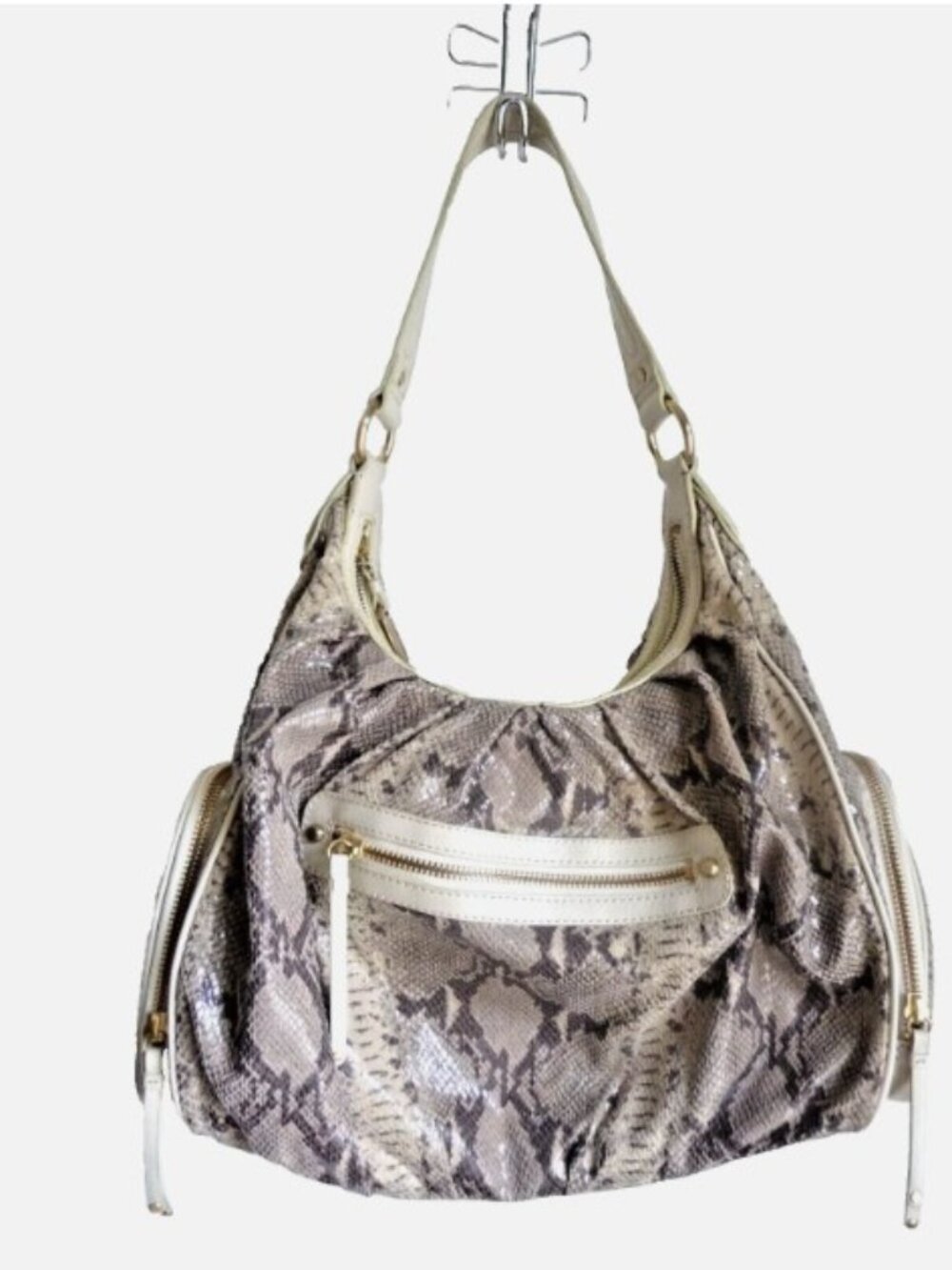 Perlina Purse Shoulder Bag Snake Skin Embossed Leather With Side Pockets